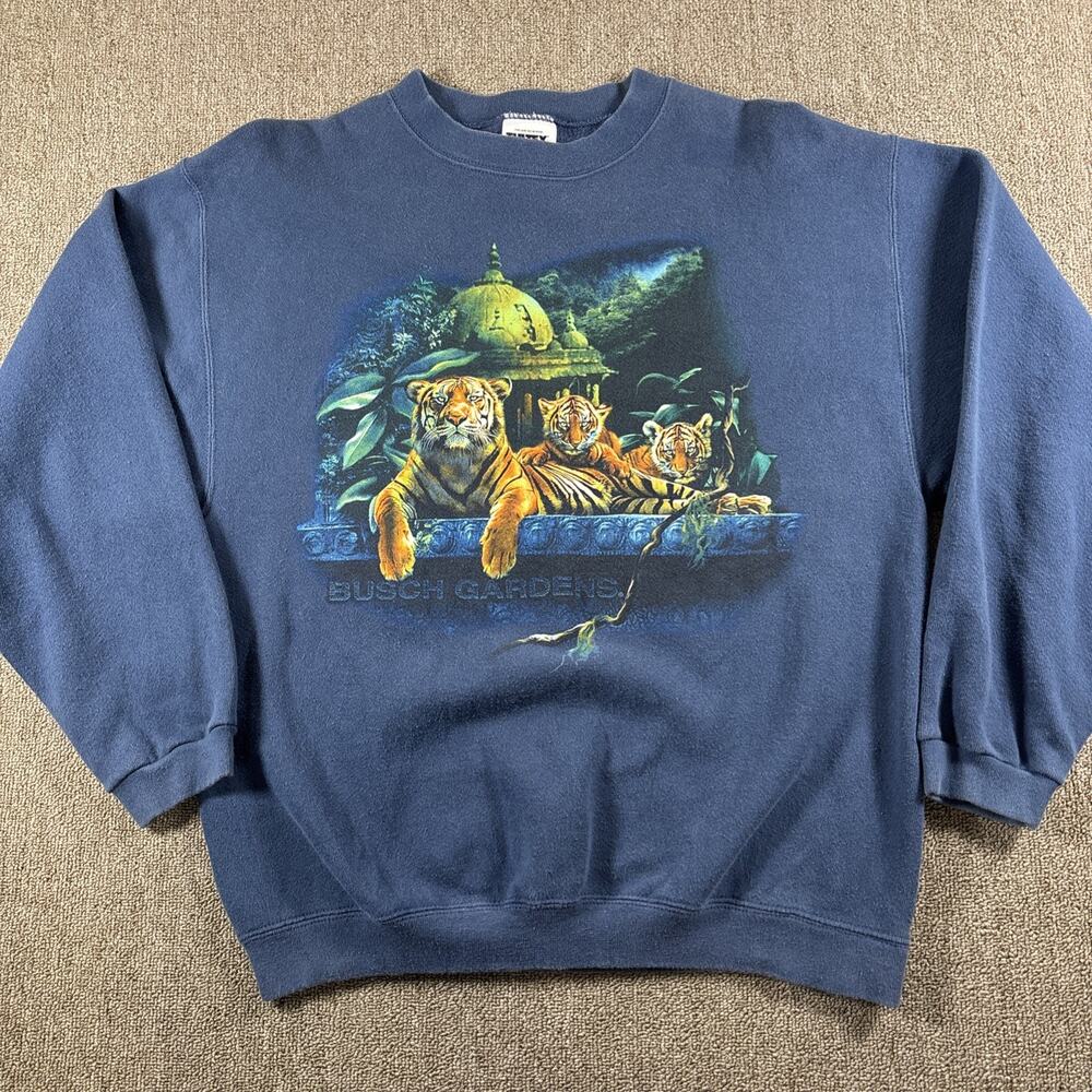 Vintage 1990s Busch Gardens Men’s Sweatshirt Media Tigers India Blue